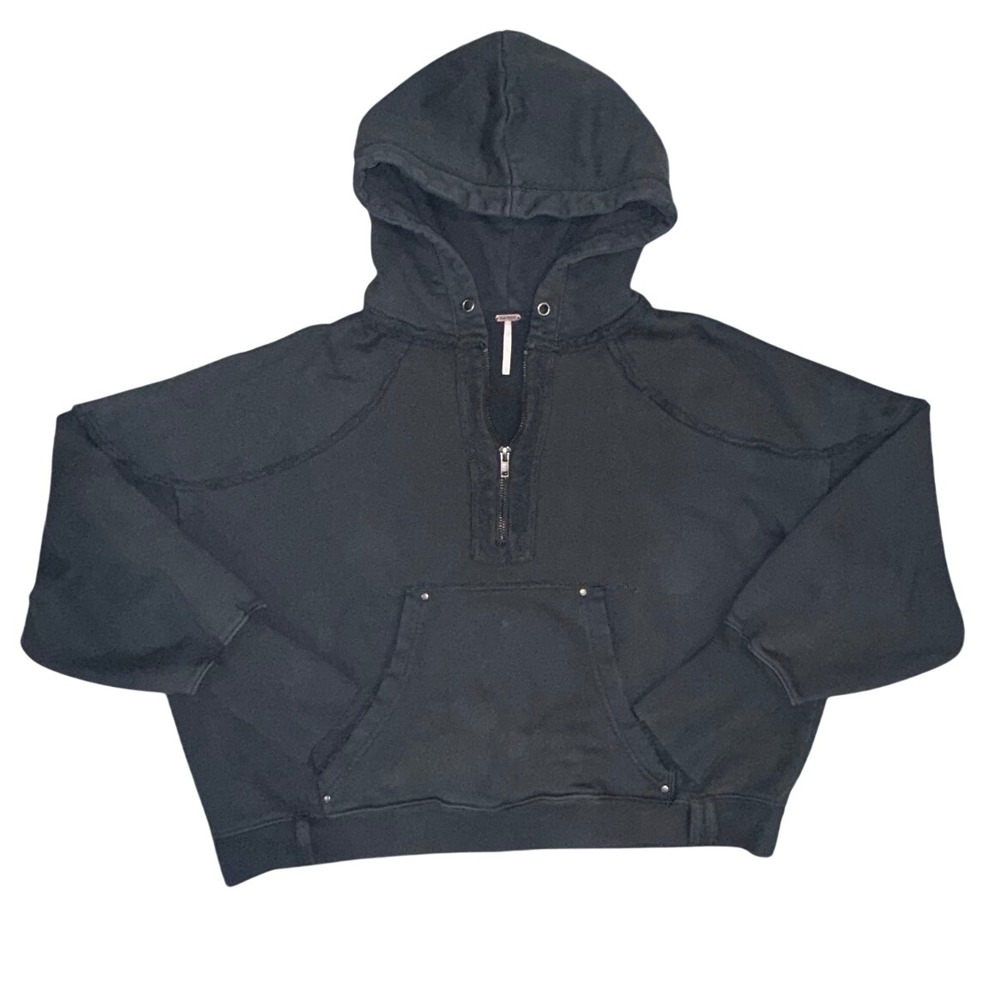 Free People Charcoal Washed Half Zip Hoodie Large Cropped Oversized Hoodie